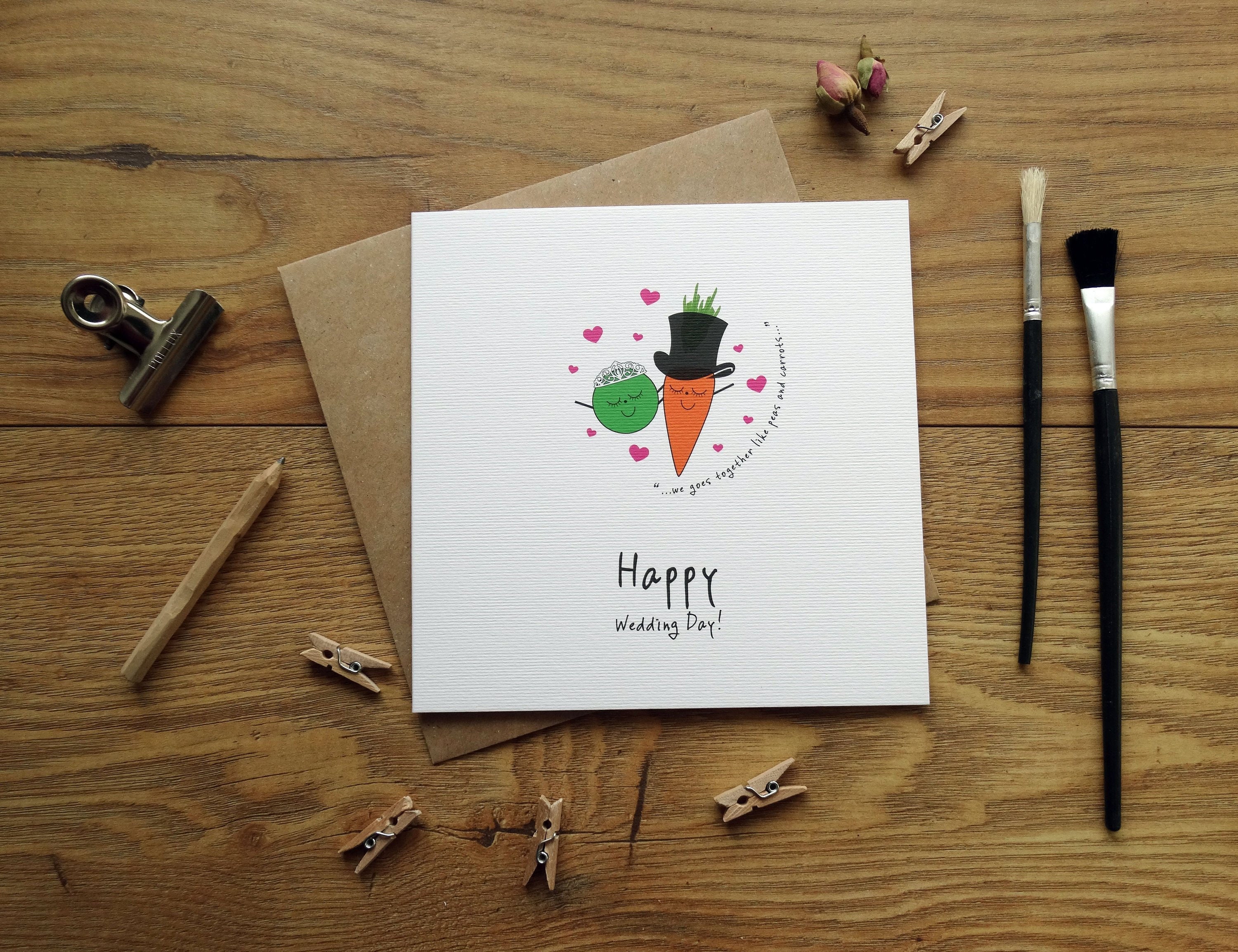 By the Shed - Happy Wedding Day Peas and Carrots Card - We Go Together Like - Wedding Wife Husband, Love, Blank, Heart, Gift, Happy Couple