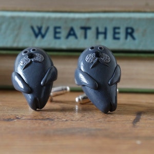 By the Shed Seal Sealife Cufflinks - Grey - Seaside Sea, Beach, Wildlife, Handmade, Present, Coastline, Mammal, Sea Dog - Shirt