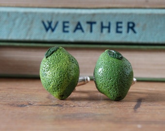 By the Shed Lime Citrus Fruit Cufflinks - Silver Plated - Allotment - Vegetarian - Gardening - Vegetable - Fruit - Lime Green
