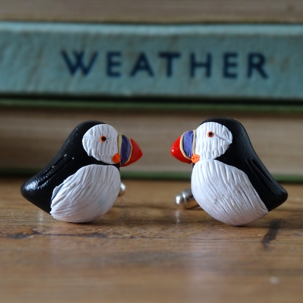 By the Shed Puffin Sea Bird Black White Cufflinks - SilverPlated - Seaside - Coastal - Birdwatching - Cliffs - Farne Islands - Sea - Shirt