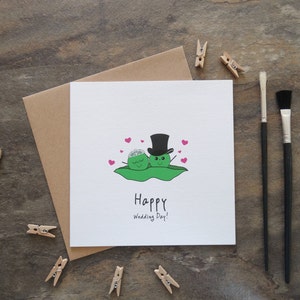 Junto al cobertizo - Feliz día de la boda - Tarjeta de felicitación con dos guisantes en una vaina - Boda, Unión civil - Vaina de guisante, Guisantes, Amor, Día de la boda