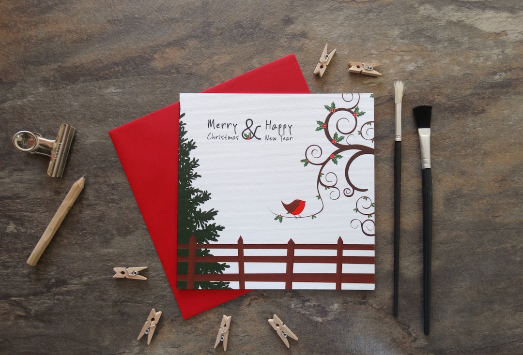 By the Shed - Christmas Card - Robin, Tree, Fence - Xmas Card, Seasons ...