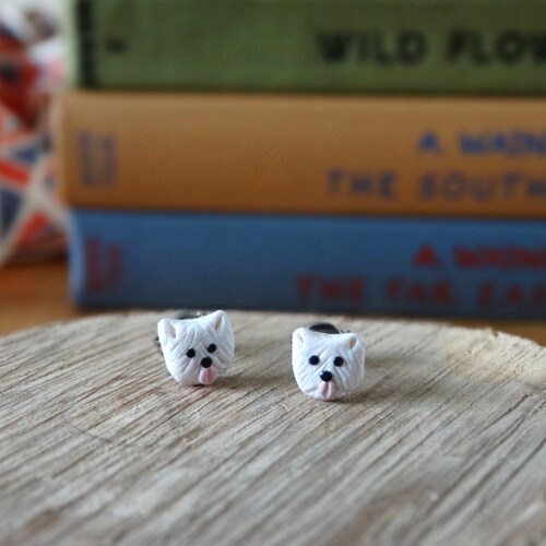 By the Shed Westie Dog Stud Earrings - West Highland Terrier - White Dog, Pet, Handmade, Present, Man's Best Friend, Dog Earrings Woof