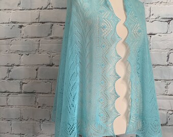 Stunning 100%pure cashmere lace shawl / scarf / wrap, col: Light turquoise