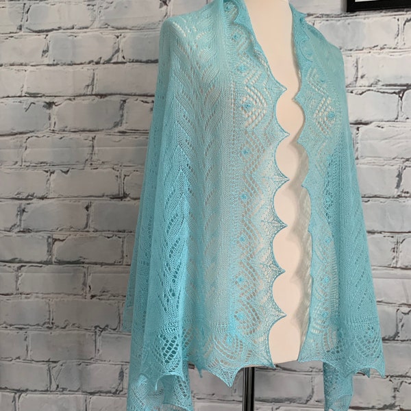 Stunning 100%pure cashmere lace shawl / scarf / wrap, col: Light turquoise