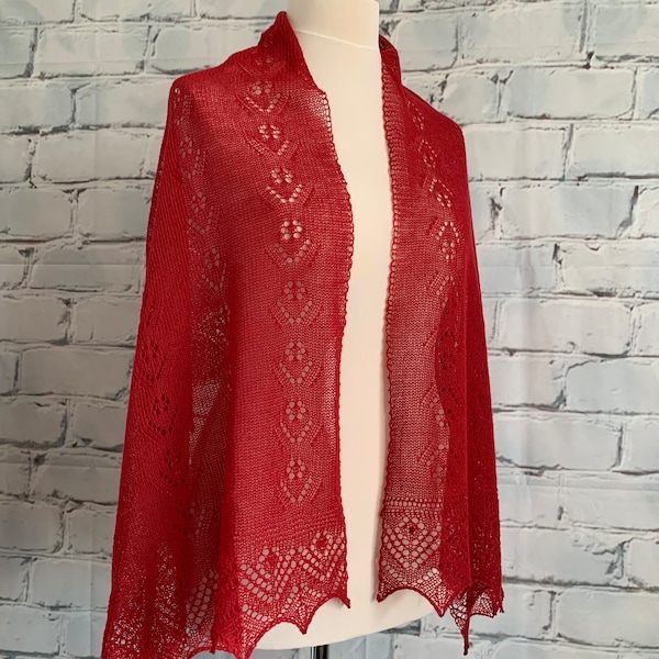 Stunning 10/90 cashmere wool blend lace shawl / scaf col: Red