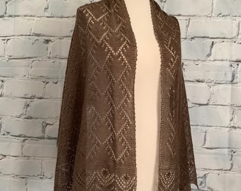 Stunning 100% pure cashmere lace shawl / scarf / wrap, col: Brown