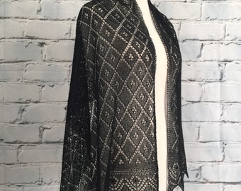 Stunning 100% pure cashmere lace shawl / scarf / wrap, col: Black