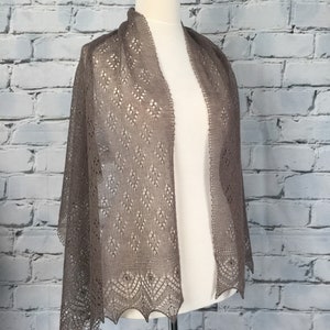 Stunning 100% Pure cashmere lace shawl / scarf / wrap, col: dark taupe