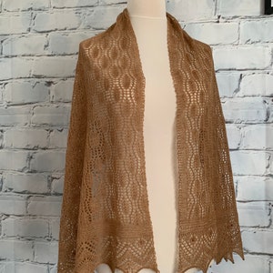 Stunning 10/90 cashmere wool blend lace shawl / scaf col: Brown 3