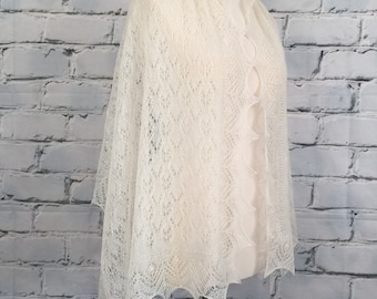 Stunning 100% pure cashmere and lurex knitted lace shawl/ scarf / wrap, col:  Fairy dust / white/silver