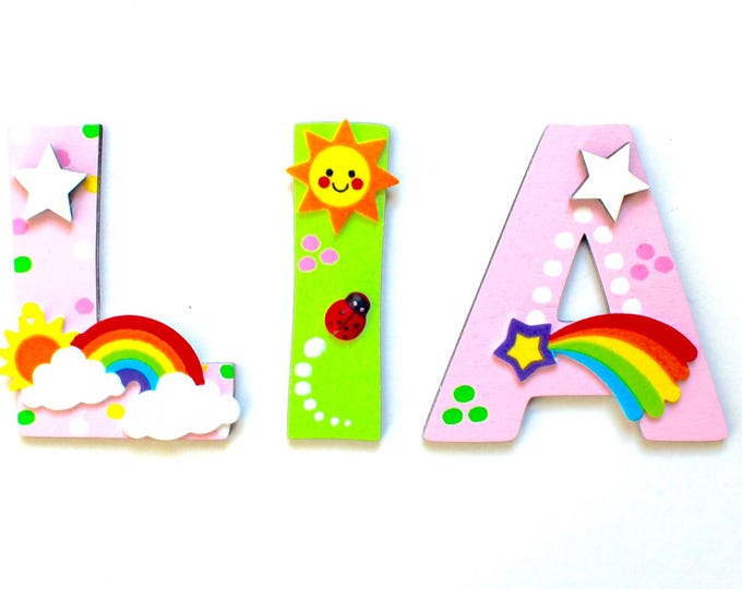 Wooden letters for children's room door, rainbow door sign, nameplate for children's room door, wooden letters for children, wooden letters for girls