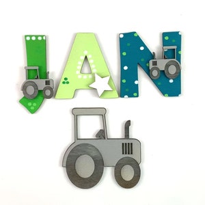 Wooden letters tractor