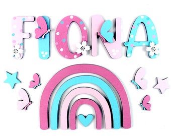 Wooden letters for children's room door, door sign, name wood, butterflies, girl