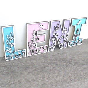 Letrero de puerta con letras de madera, letras de madera de flores silvestres, letras de madera con nombre, letras con nombre, letras de madera para puerta de habitación de niños