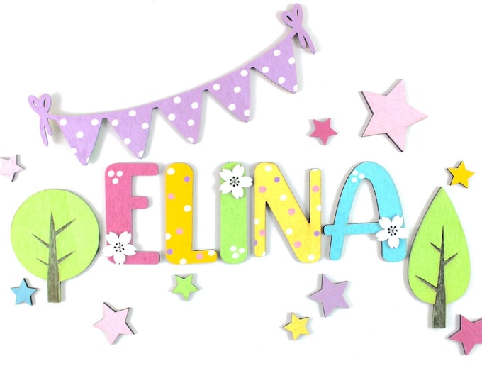 wooden letters rainbow pastel