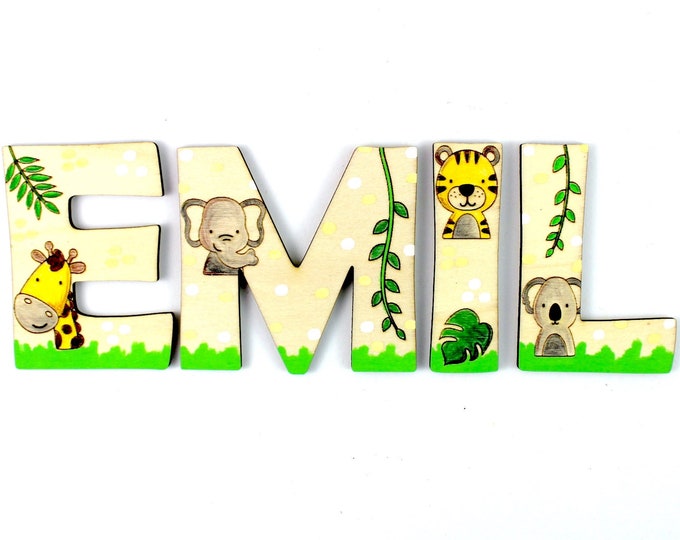 Wooden letters jungle animals