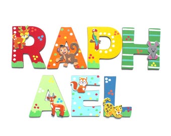 Wooden letters for children's room door, animals matching the name, wooden letters individually, children's room letters, wooden letters name
