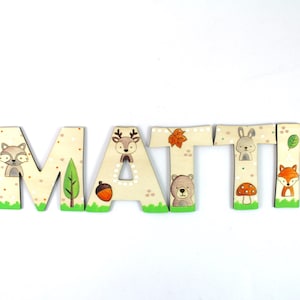 Wooden letters children's room door forest animals