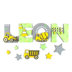 Letras de madera para vehículos de construcción, letras de madera para puerta de habitación de niños, placa con nombre para puerta de habitación de niños, letras de madera para habitación de niños, letrero para puerta