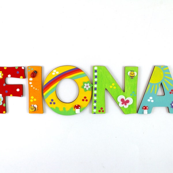 Wooden letters nursery door name rainbow