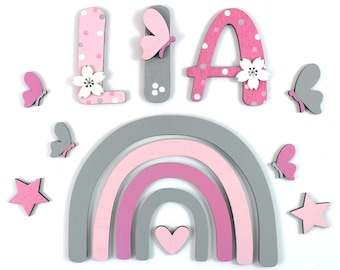 door sign wooden letters rainbow