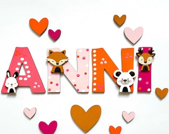 Wooden letters for nursery door, name sign, ABC letters, wooden name, baby decoration, woodland animals, gift for birth & christening
