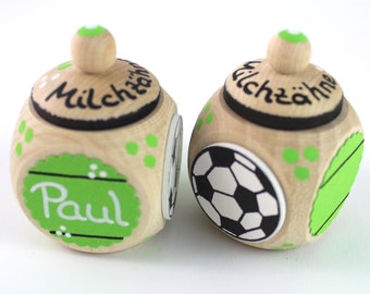 Tooth tin Milk tooth tin with football and name