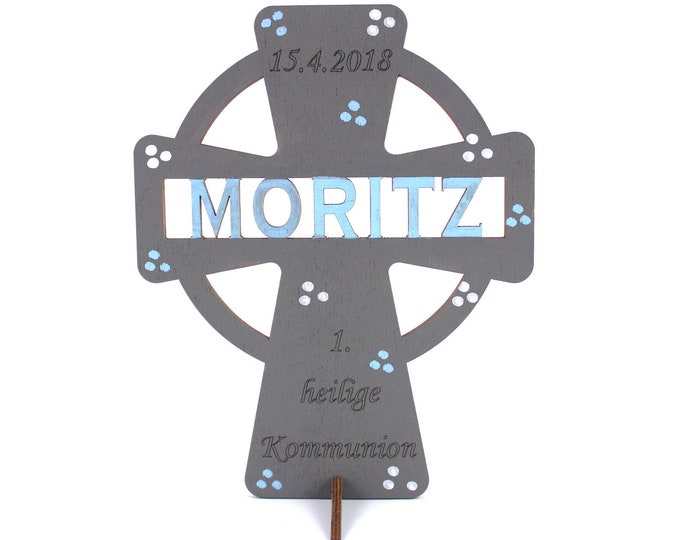 Wooden Cross Communion with Name and Date, Decoration, Cross, Communion Gift
