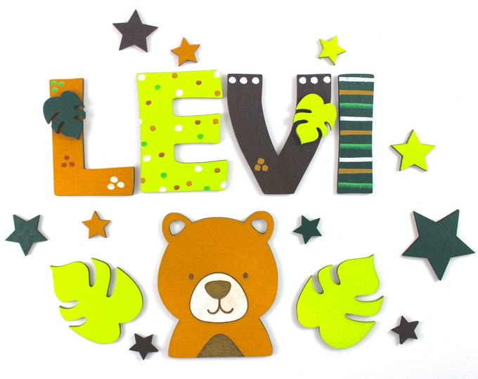 Wooden letters nursery forest animals