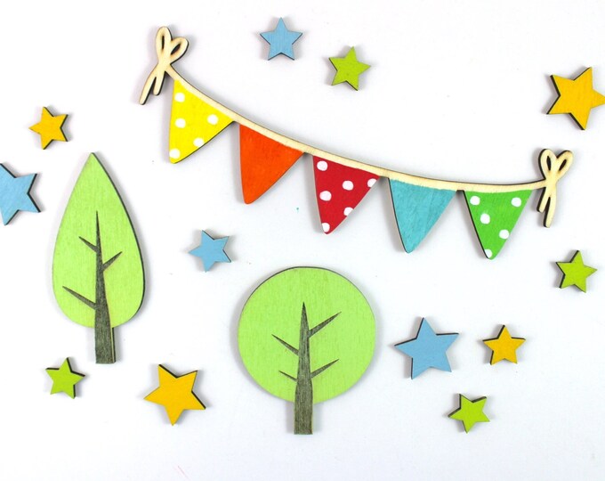 Wooden motifs matching our wooden letters
