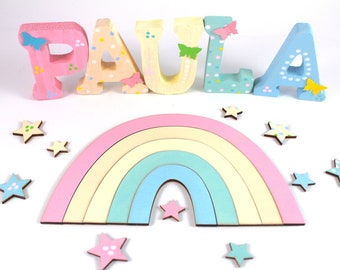 Wooden letters, door letters, nursery letters, rainbow