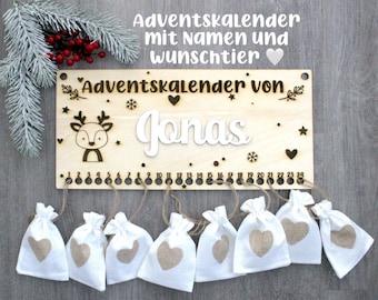 Advent calendar personalized with name, wooden advent calendar, jute bag, advent calendar to fill, children