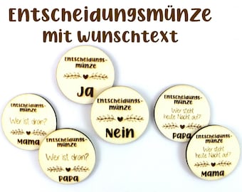 Decision coin parents, personalized with desired text