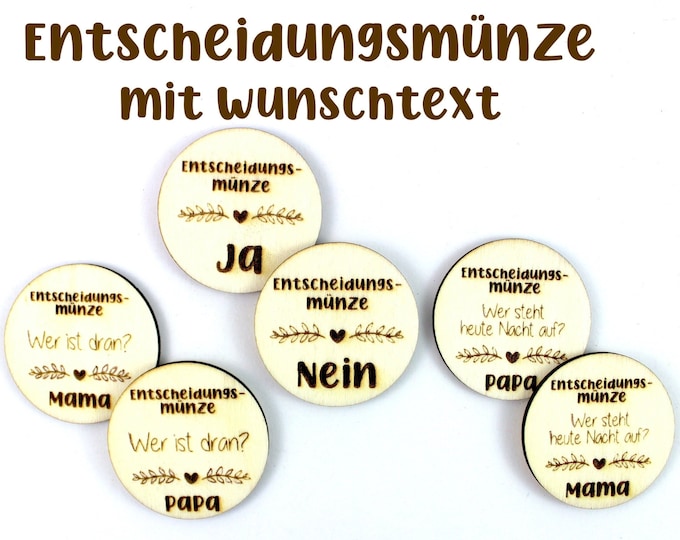 Decision coin parents, personalized with desired text