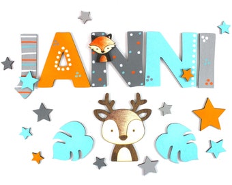 Wooden letters animals fox and deer