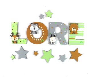 Wooden letters for children's room door, door sign for children's room, wooden letters for forest animals, name plate for children's room, wooden letters for children's room