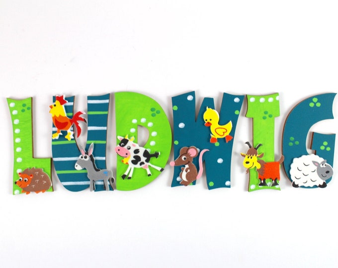 Wooden letters farm, farm animals - children's room door