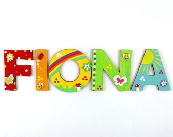Wooden letters children's room door name rainbow