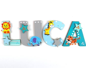 wooden letters children's room door animals