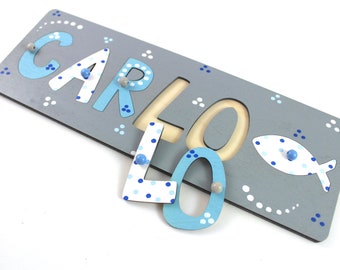 Baptism gift godchild, name puzzle, wooden puzzle with name, baptism fish, baptism gift, godmother gift, godfather gift