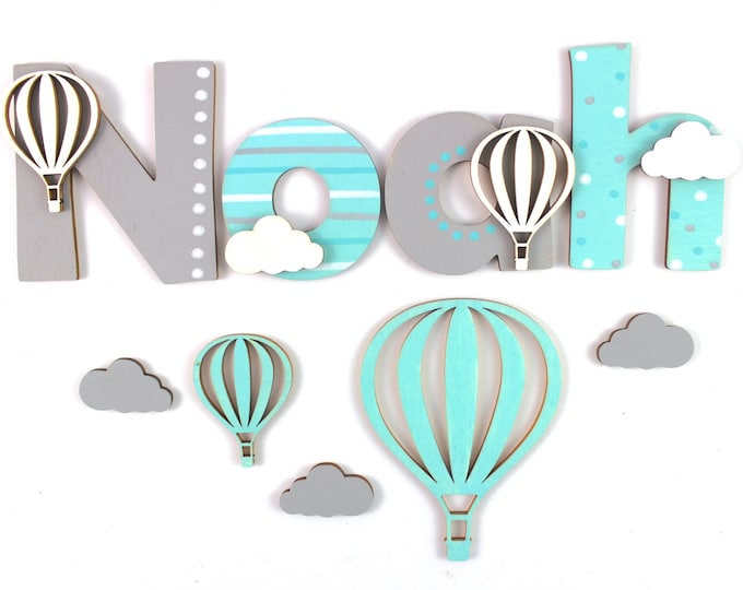 wooden letters children's room door mint light grey