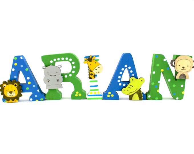 Wooden letters Door letters Nursery door Jungle animals