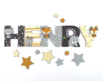 Wooden Letters Door Sign Name Forest Animals