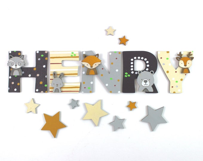 Wooden Letters Door Sign Name Forest Animals