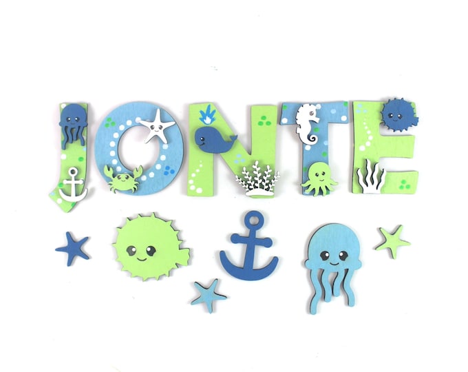 Wooden letters children's room door, door sign children's room, name plate children's room, wooden letters children's room, wooden letters underwater