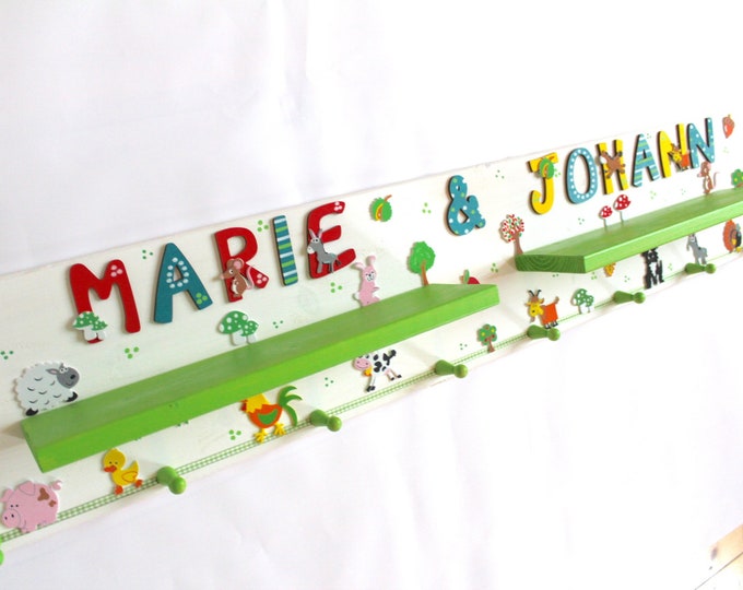 Sibling wardrobe with drop-off rescuers, children's wardrobe, wardrobe for siblings-nursery farm, farm animals