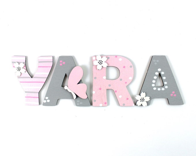 wooden letters butterflies pink