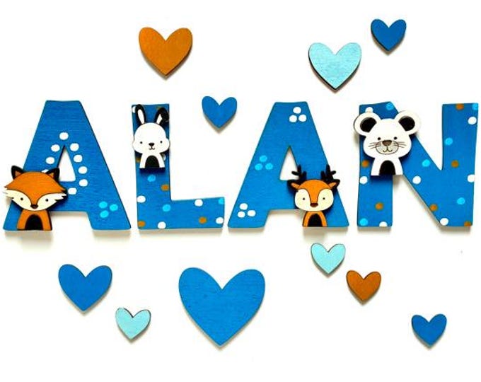 Wooden letters for a child's bedroom door | Name sign | Wooden nameplate with woodland animals | Baby shower gift | Personalized wooden letters