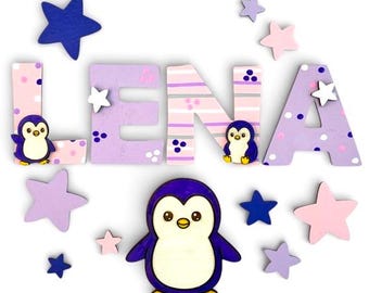 Personalized wooden letters for a child's room name | Baby name door sign | Wooden penguin letters | Baby shower gift | Child's room decoration